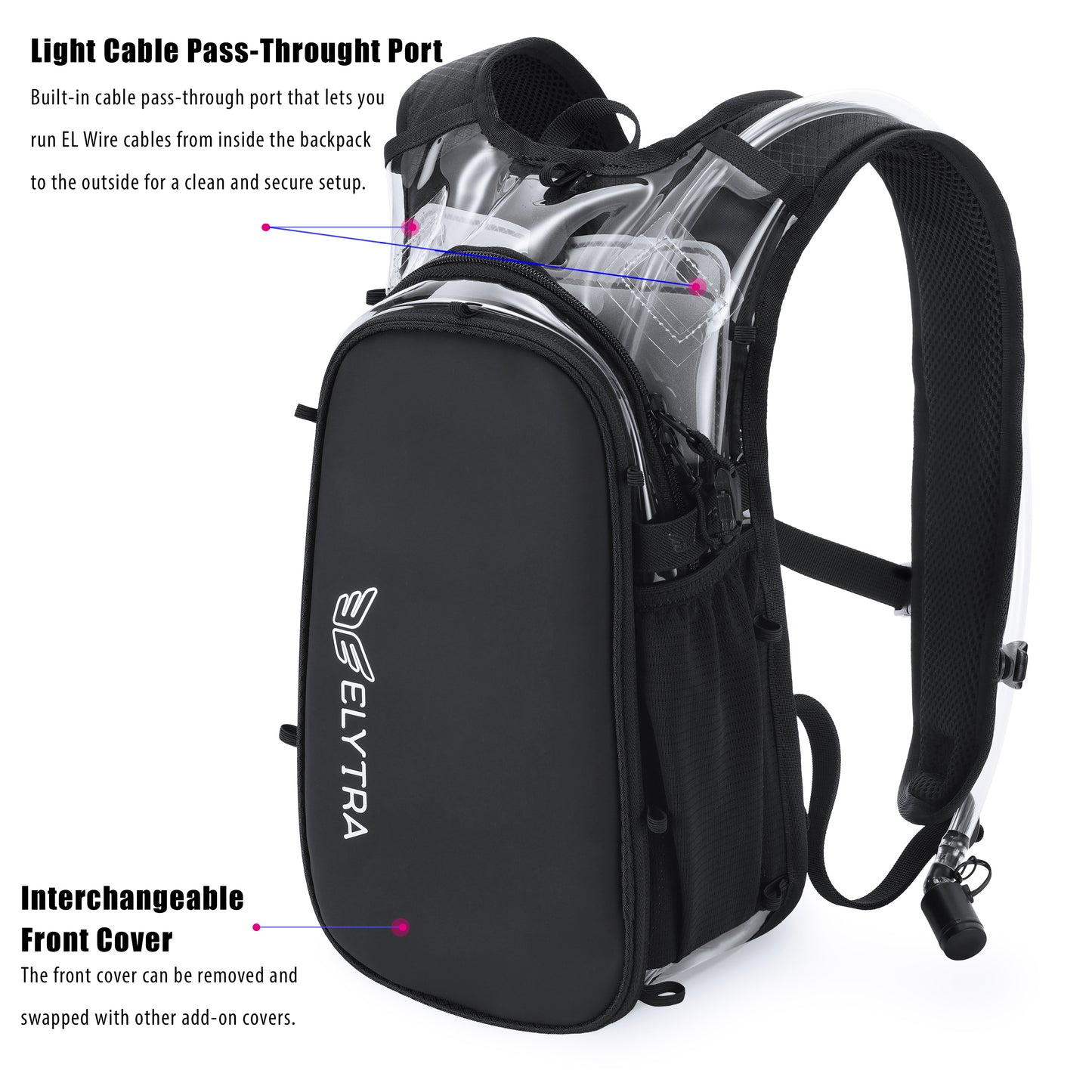 Elytra Air Hydration Pack - 2L Water Backpack with Magnetic Hose Clip (Clear)