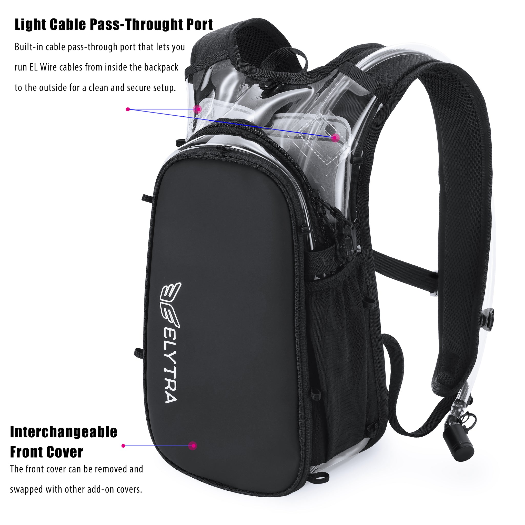 Elytra Air Hydration Pack - 2L Water Backpack with Magnetic Hose Clip (Clear)
