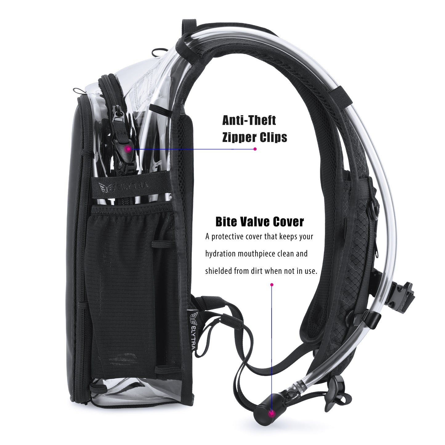 Elytra Air Hydration Pack - 2L Water Backpack with Magnetic Hose Clip (Clear)