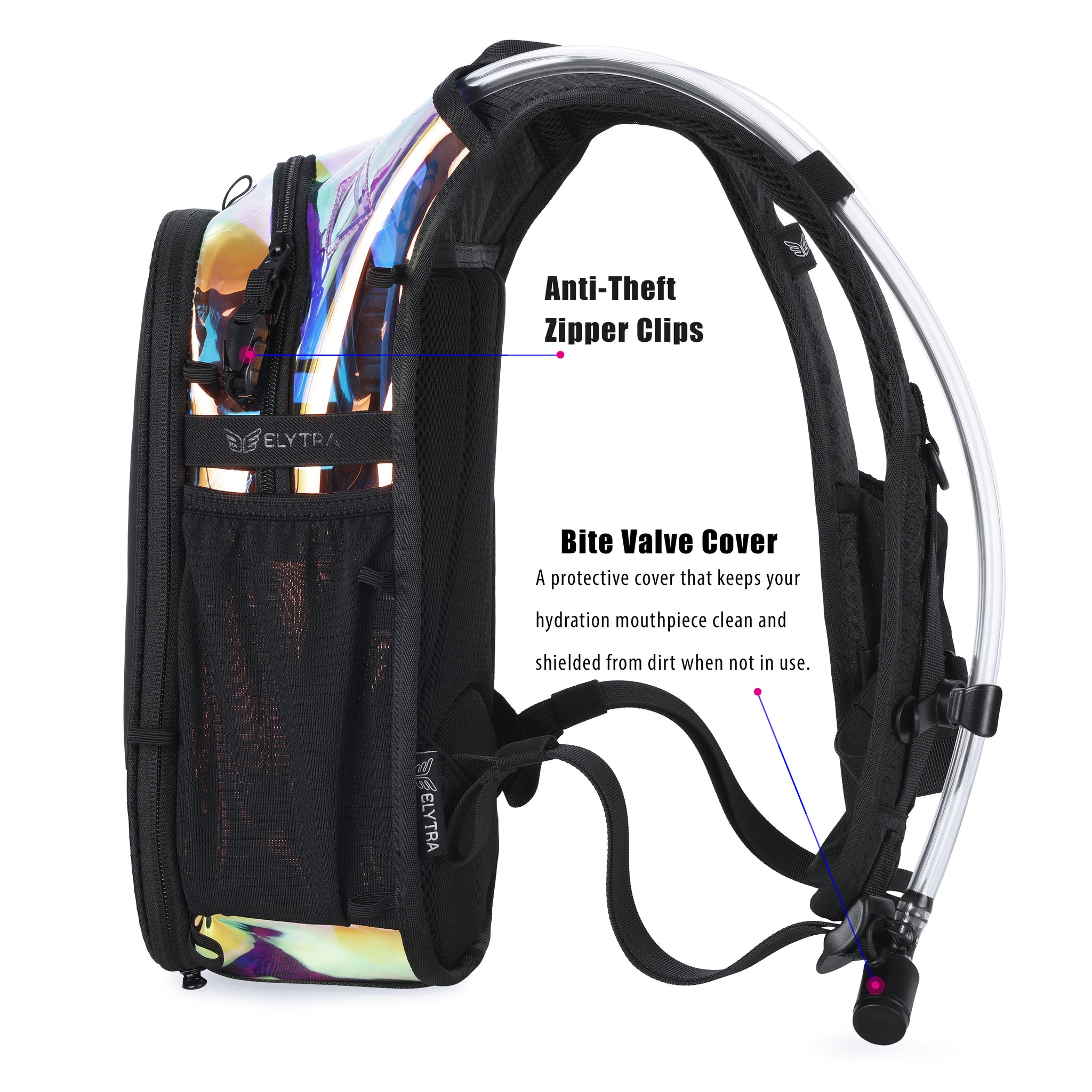 Elytra Air Hydration Pack - 2L Water Backpack with Magnetic Hose Clip (Holographic Galaxy)