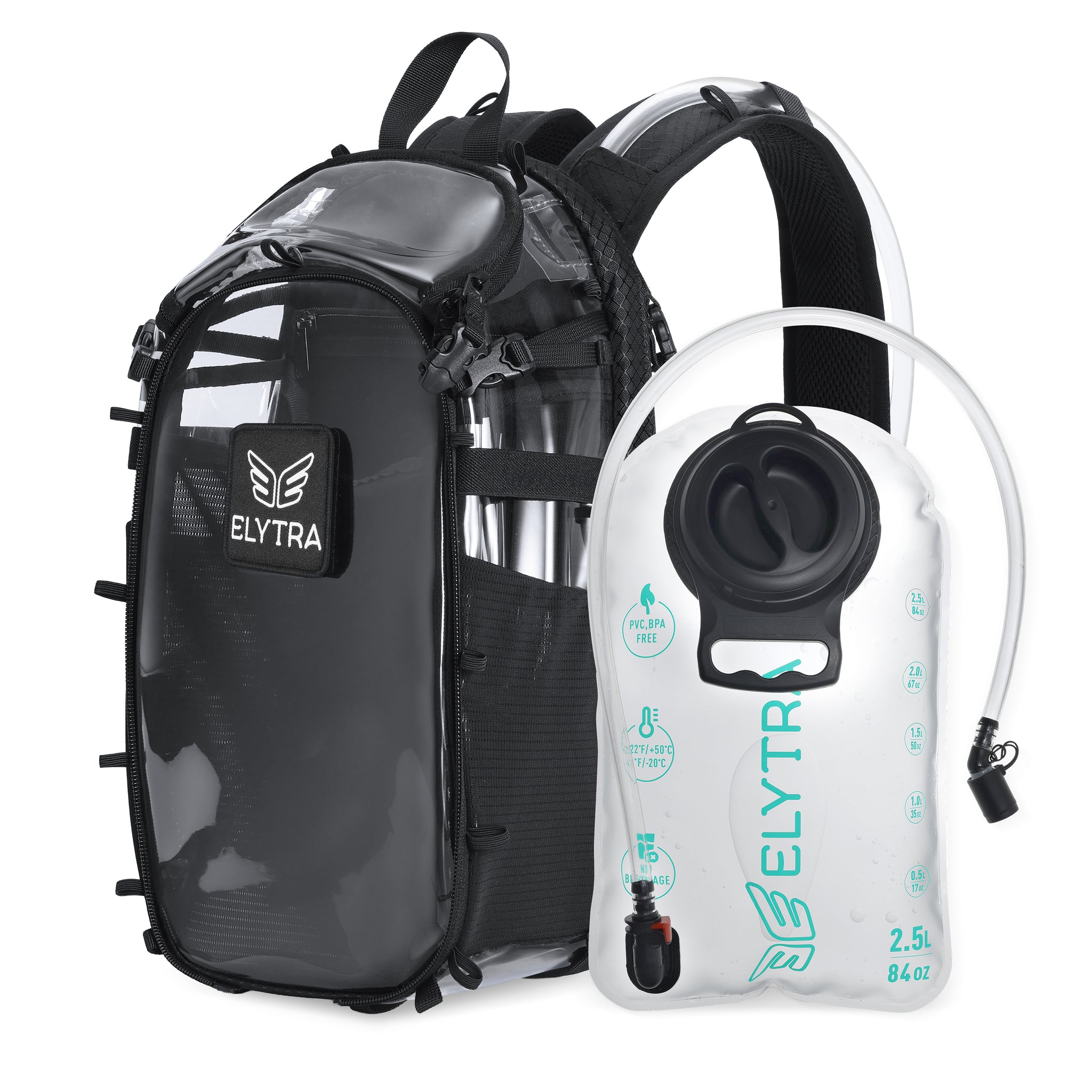 Elytra Hydration Pack – Customizable Lightweight Day Pack for Hiking, Motorcycling, Theme Parks & Everyday Use (Clear)