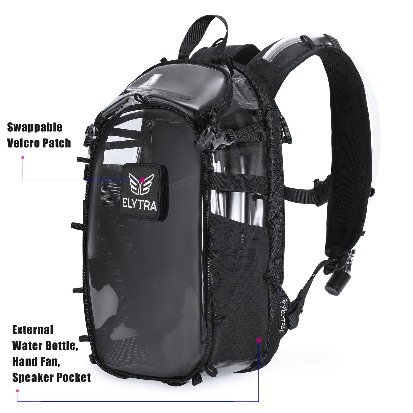 Elytra Hydration Pack – Customizable Lightweight Day Pack for Hiking, Motorcycling, Theme Parks & Everyday Use (Clear)
