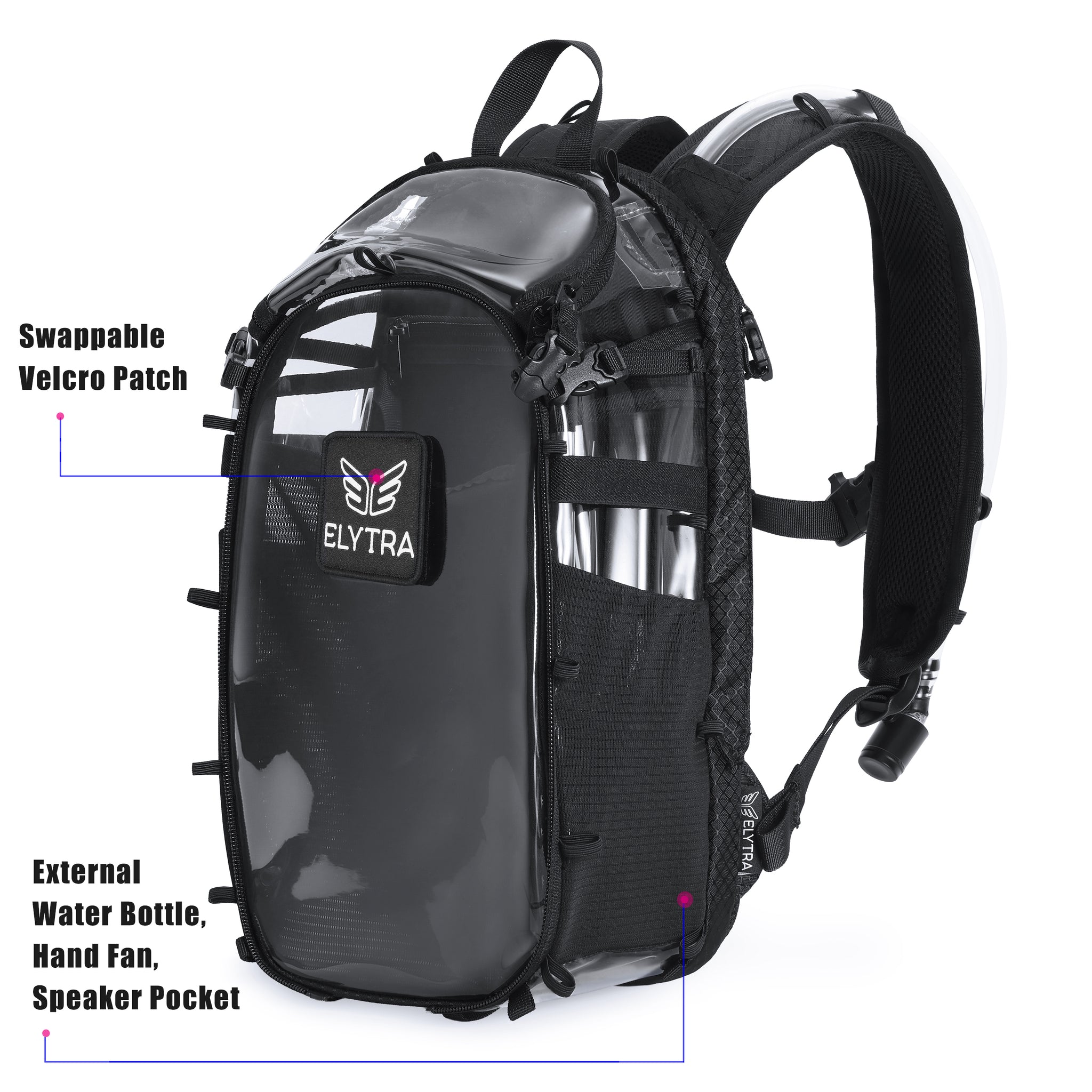 Elytra Hydration Pack – Customizable Lightweight Day Pack for Hiking, Motorcycling, Theme Parks & Everyday Use (Clear)