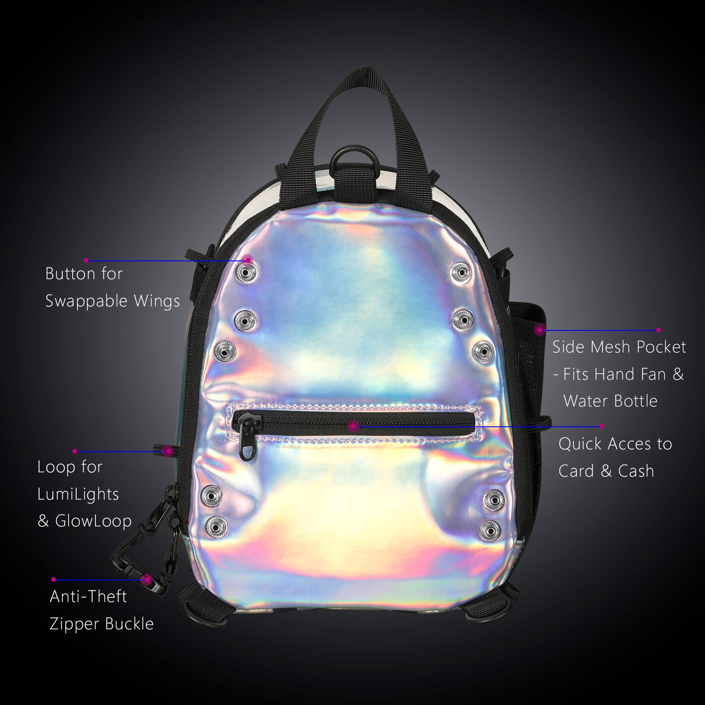 FLOWt Magic Backpack – Interchangeable Wing Mini Backpack for Theme Park Outfits (Clear)