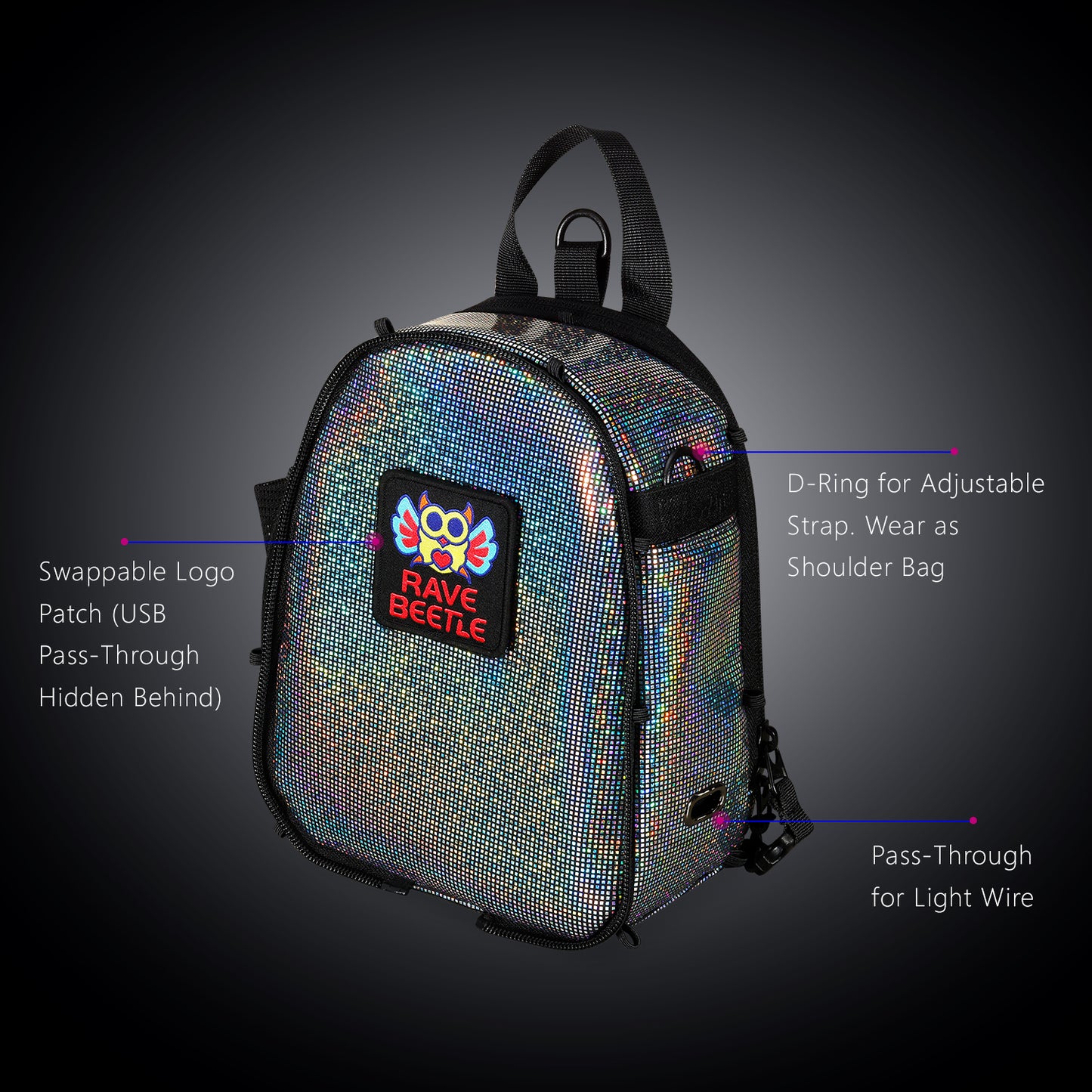 FLOWt Magic Backpack – Interchangeable Wing Mini Backpack for Theme Park Outfits (Disco)